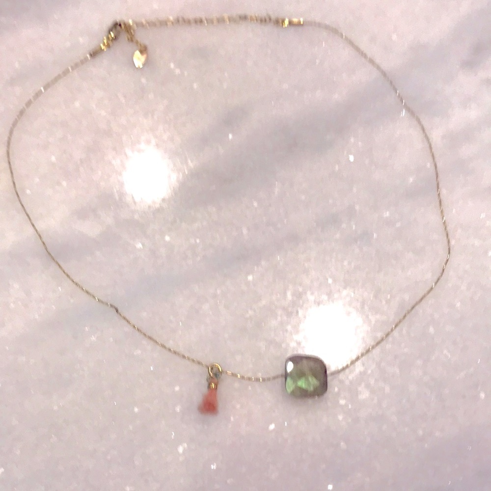 Labradorite necklace with pink tassel